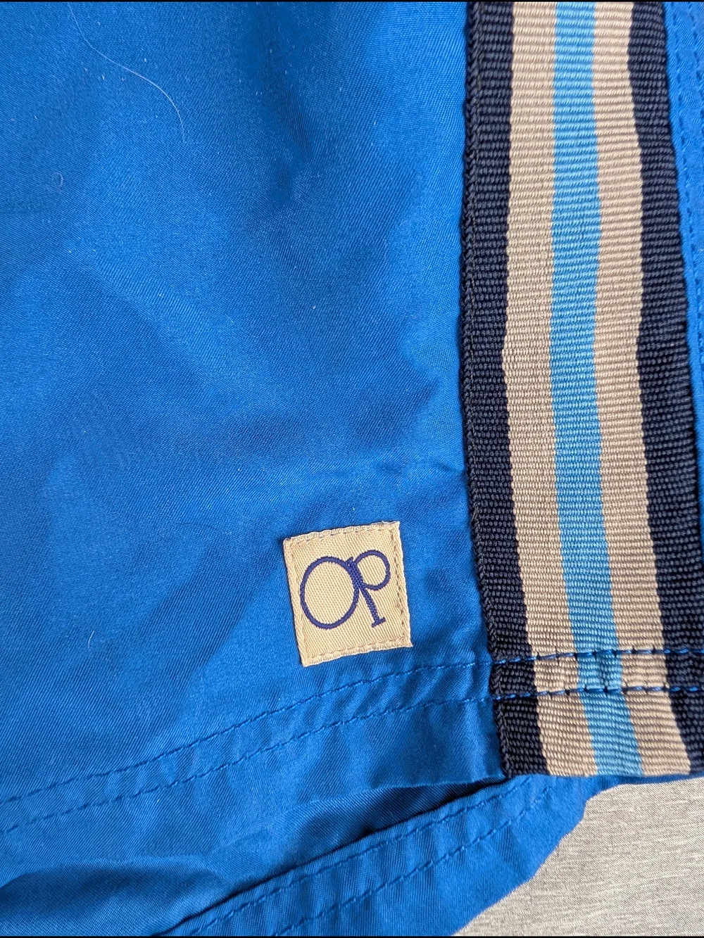 Ocean‎ Pacific Blue Striped Swim Trunk Shorts Men's Size L36/38 Elastic Waist